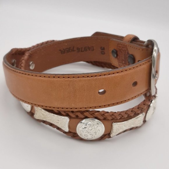 VTG Tony Lama 1 Inch Whipstitch Honey Leather Belt main image 4